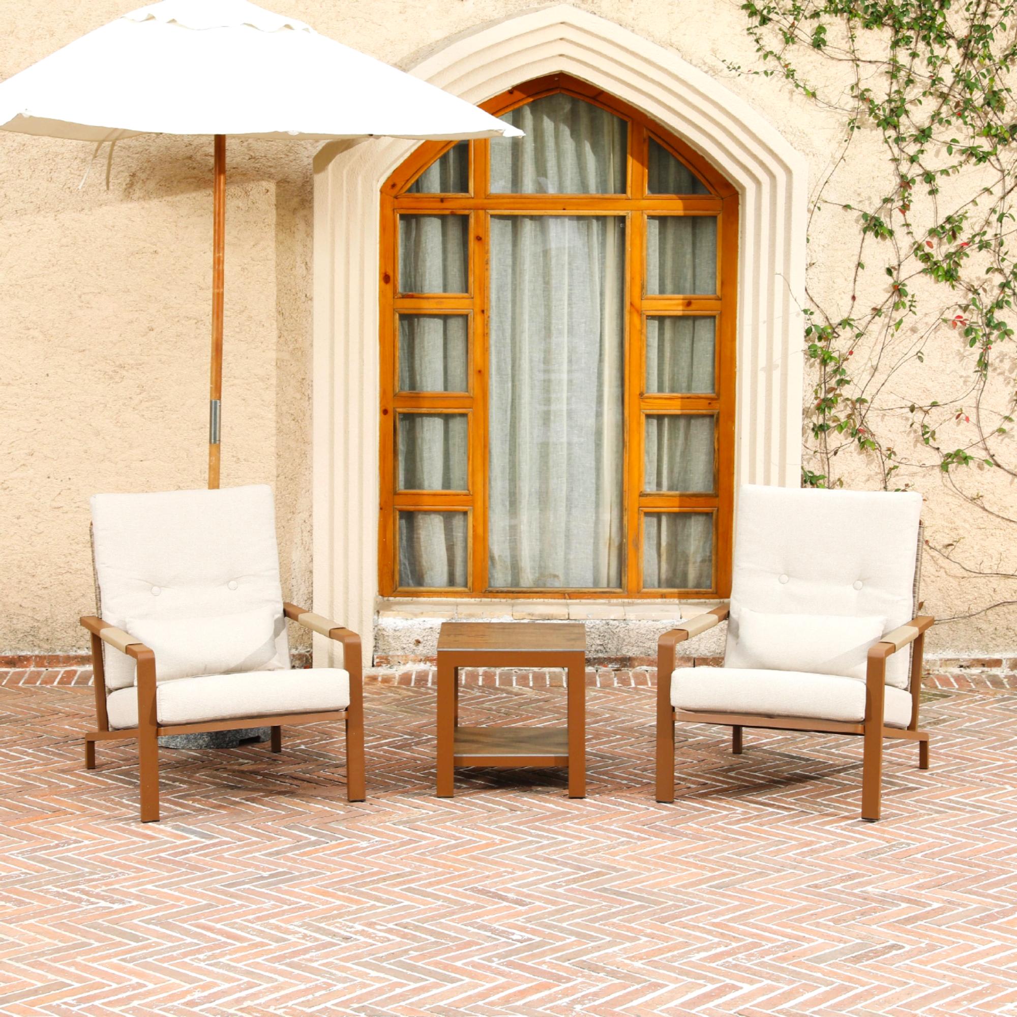Patio Furniture Set, 3 Pieces Outdoor Patio Furniture with Coffee Table Set, Metal Patio Conversation Sets with Washable and High-Resiliency Sponge Cushions, Upgarded Beige
