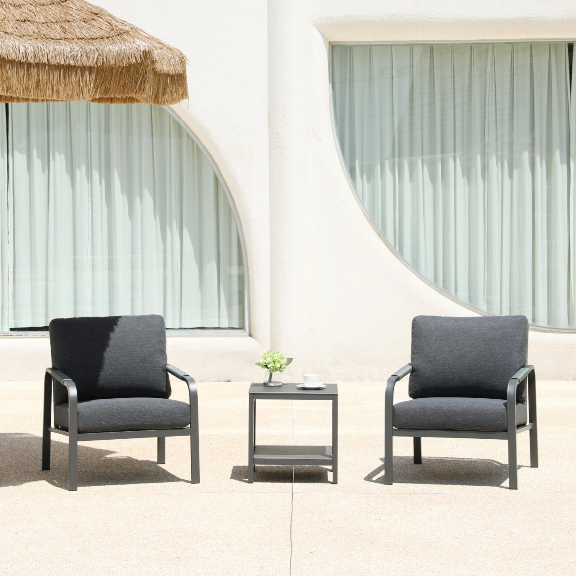 Aluminum Outdoor 2-Piece Sofa Set – Patio Armchairs with Washable Cushions, All-Weather Outdoor Furniture for Balcony, Patio, and Terrace (Grey, Small Bistro Set)