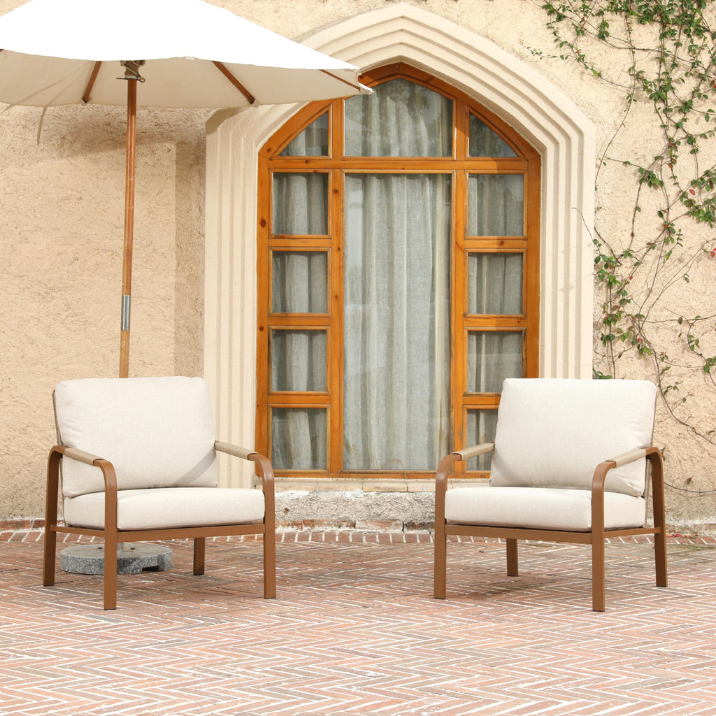 Aluminum Outdoor 2-Piece Sofa Set – Patio Armchairs with Washable Cushions, All-Weather Outdoor Furniture for Balcony, Patio, and Terrace (Beige) (Beige, 2 Pcs Single Sofa)