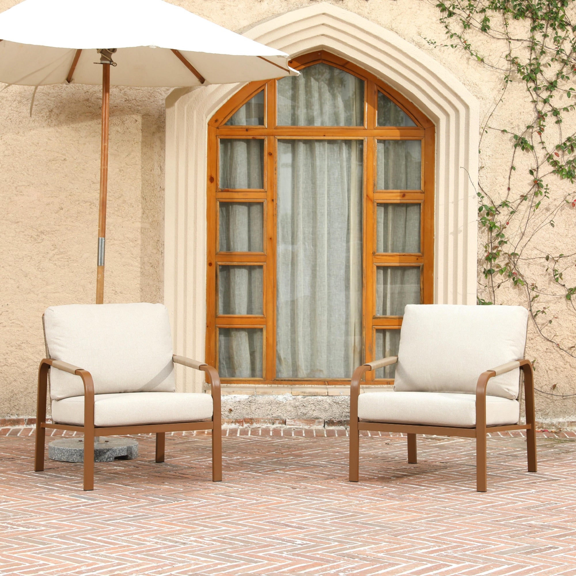 Aluminum Outdoor 2-Piece Sofa Set – Patio Armchairs with Washable Cushions, All-Weather Outdoor Furniture for Balcony, Patio, and Terrace (Beige) (Beige, 2 Pcs Single Sofa)