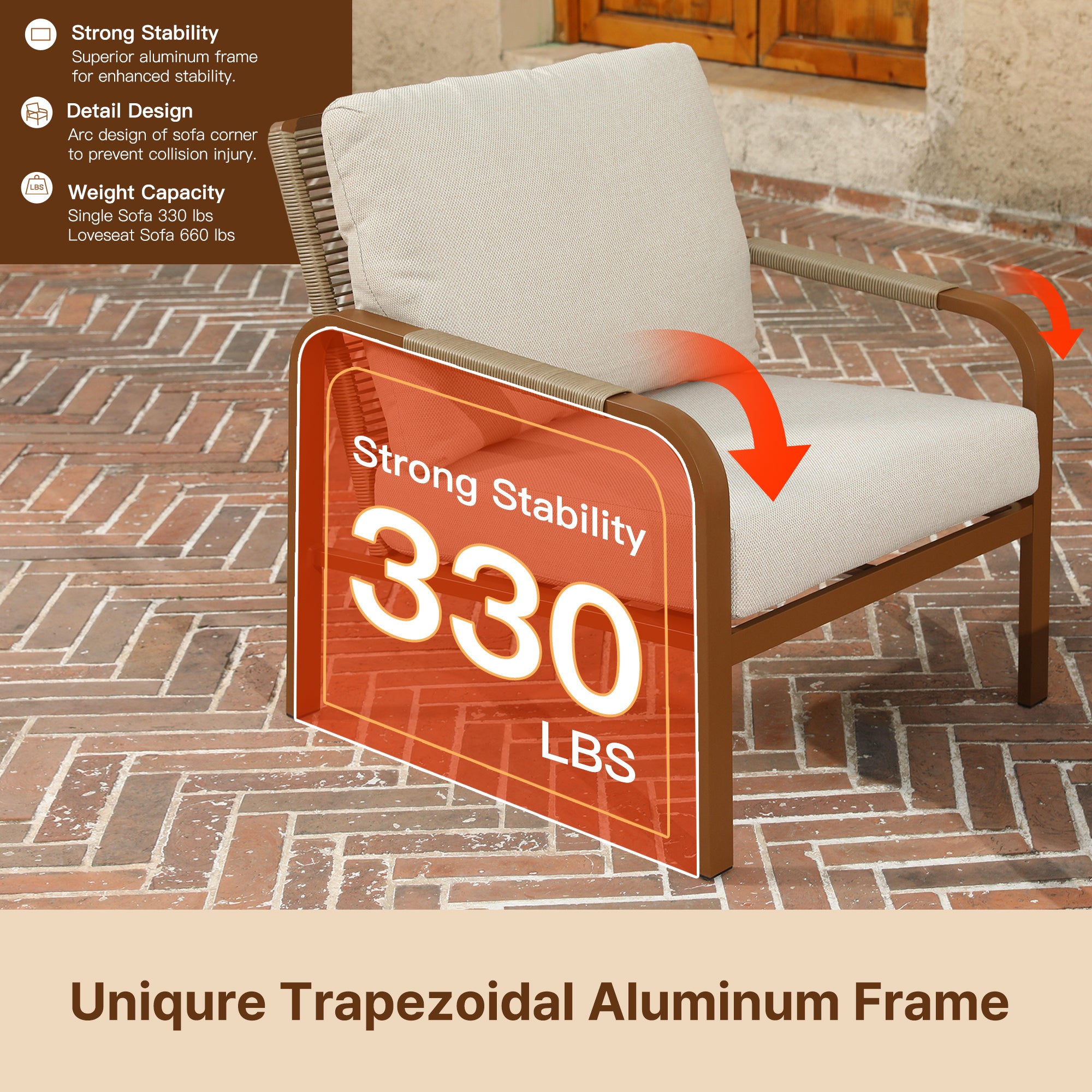 4-Piece Aluminum Outdoor Furniture Set with Coffee Table – 2-Seat Sofa with Cushions, All-Weather Metal Frame, Perfect for Patio, Garden, and Balcony,Beige (Beige, Corner Sofa Set)