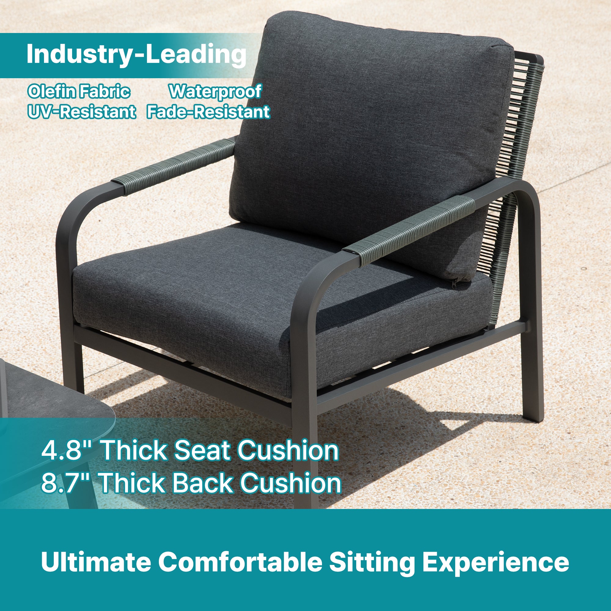 5-Piece Outdoor Patio Furniture Set – Aluminum Frame with Side Table, Hand-Woven Rattan Design, Waterproof Fabric, Ideal for Patio, Deck, and Porch (Grey)