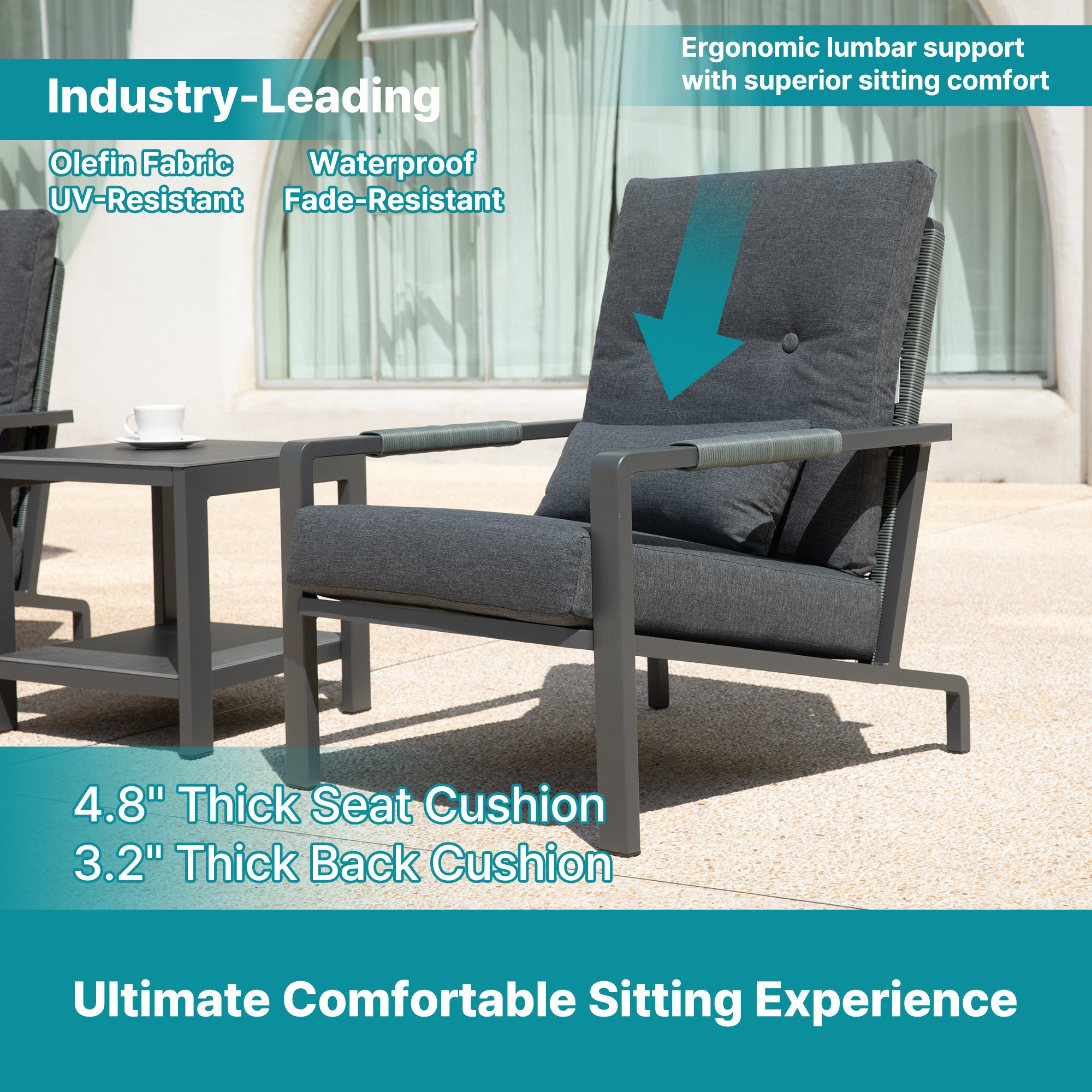 Patio Furniture Set, 3 Pieces Outdoor Patio Furniture with Coffee Table Set, Metal Patio Conversation Sets with Washable and High-Resiliency Sponge Cushions,Upgarded Grey