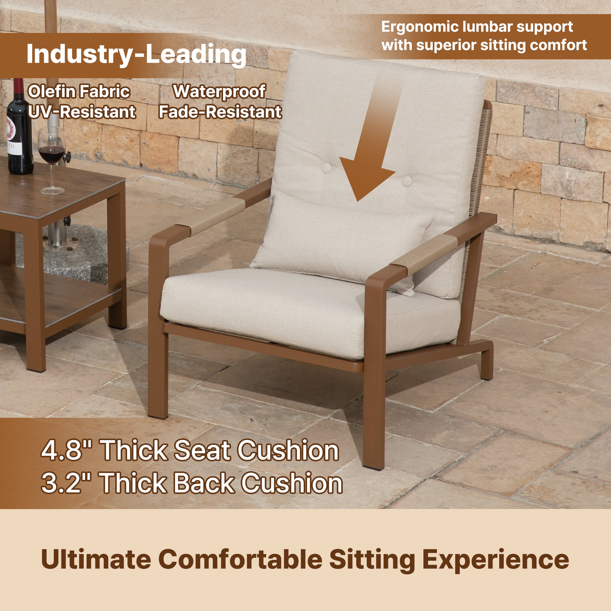 Patio Furniture Set, 3 Pieces Outdoor Patio Furniture with Coffee Table Set, Metal Patio Conversation Sets with Washable and High-Resiliency Sponge Cushions, Upgarded Beige