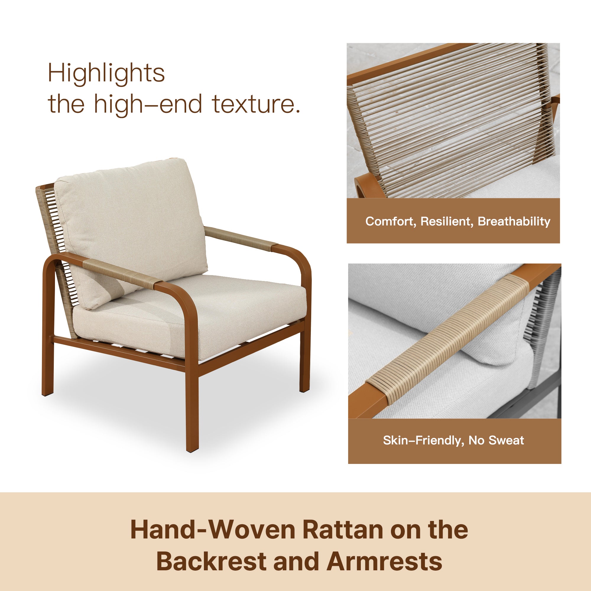 Aluminum Outdoor 2-Piece Sofa Set – Patio Armchairs with Washable Cushions, All-Weather Outdoor Furniture for Balcony, Patio, and Terrace (Beige) (Beige, 2 Pcs Single Sofa)