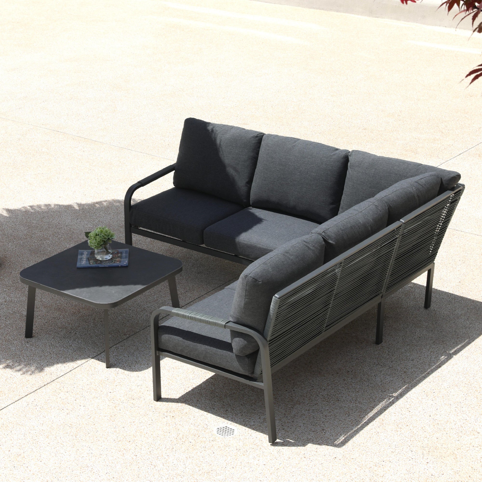 4-Piece Aluminum Outdoor Furniture Set with Coffee Table – 2-Seat Sofa with Cushions, All-Weather Metal Frame, Perfect for Patio, Garden, and Balcony,Beige (Grey, Corner Sofa Set)