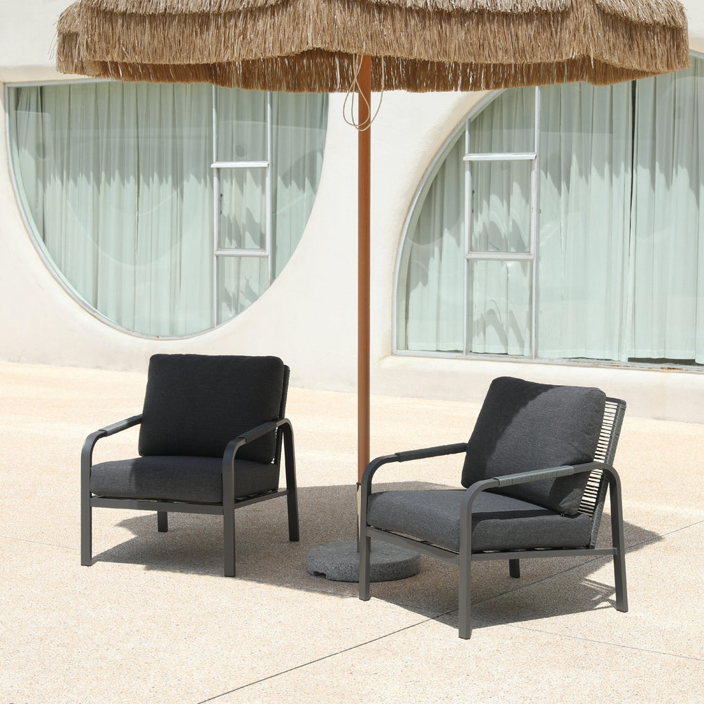 Aluminum Outdoor 2-Piece Sofa Set – Patio Armchairs with Washable Cushions, All-Weather Outdoor Furniture for Balcony, Patio, and Terrace (Beige) (Grey, 2 Pcs Single Sofa)
