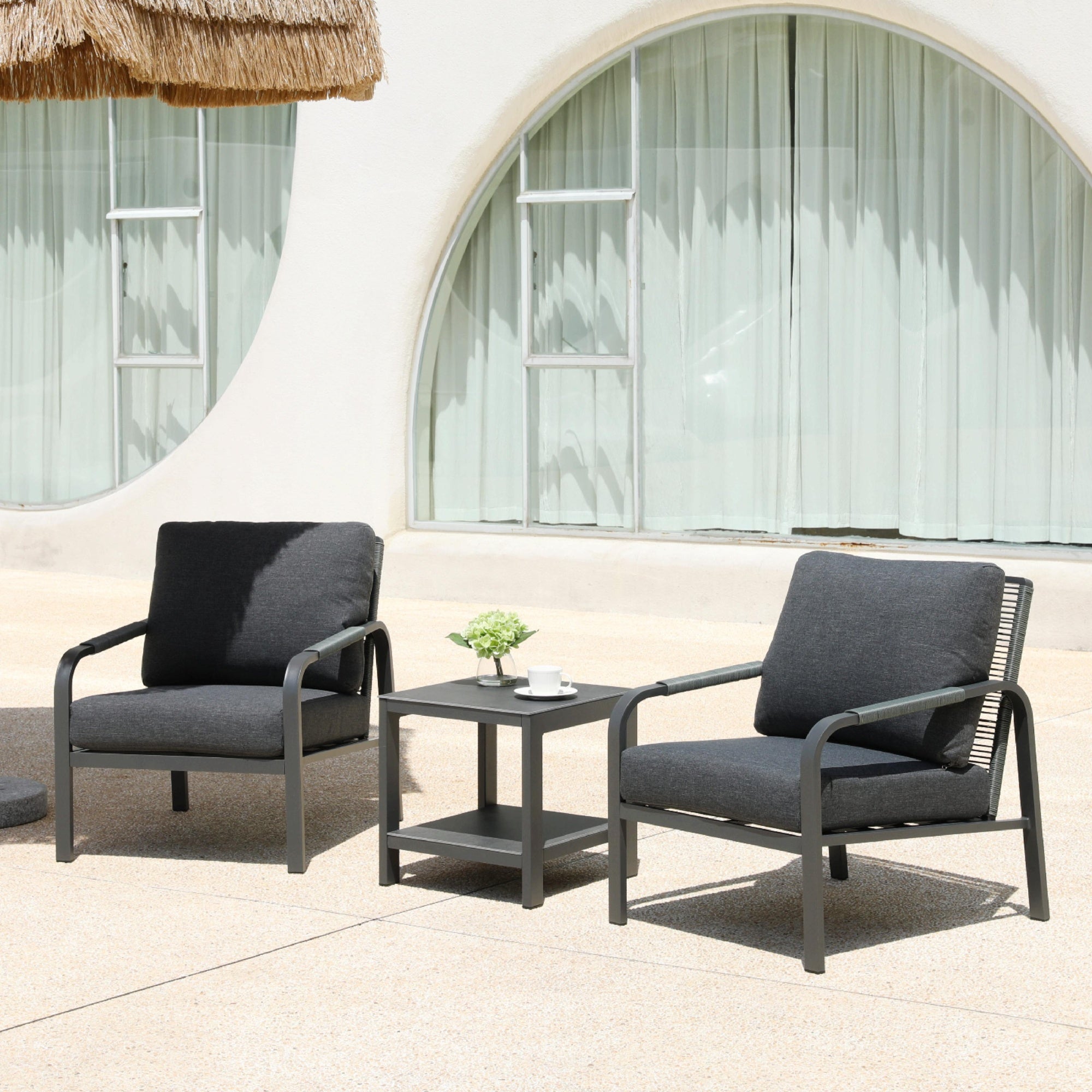 Aluminum Outdoor 2-Piece Sofa Set – Patio Armchairs with Washable Cushions, All-Weather Outdoor Furniture for Balcony, Patio, and Terrace (Grey, Small Bistro Set)