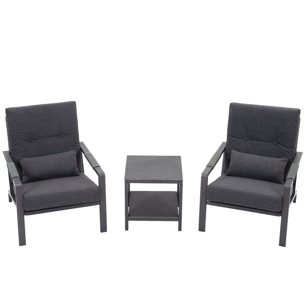 Patio Furniture Set, 3 Pieces Outdoor Patio Furniture with Coffee Table Set, Metal Patio Conversation Sets with Washable and High-Resiliency Sponge Cushions,Upgarded Grey