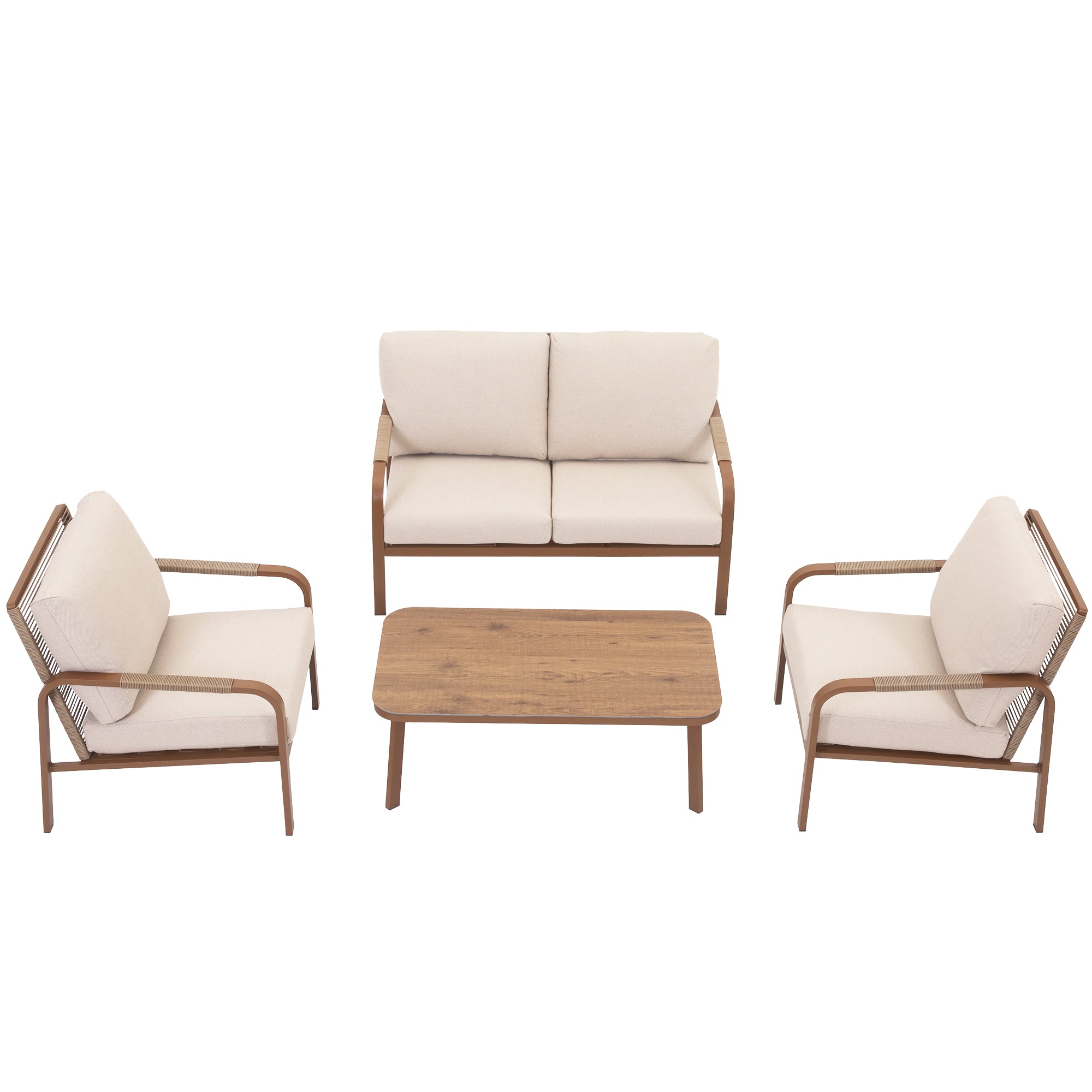 Aluminum Patio Furniture Set, 4 Pieces Outdoor Patio Furniture with Coffee Table Set, Metal Patio Conversation Sets with Washable and High-Resiliency Sponge Cushions,Brown&Beige