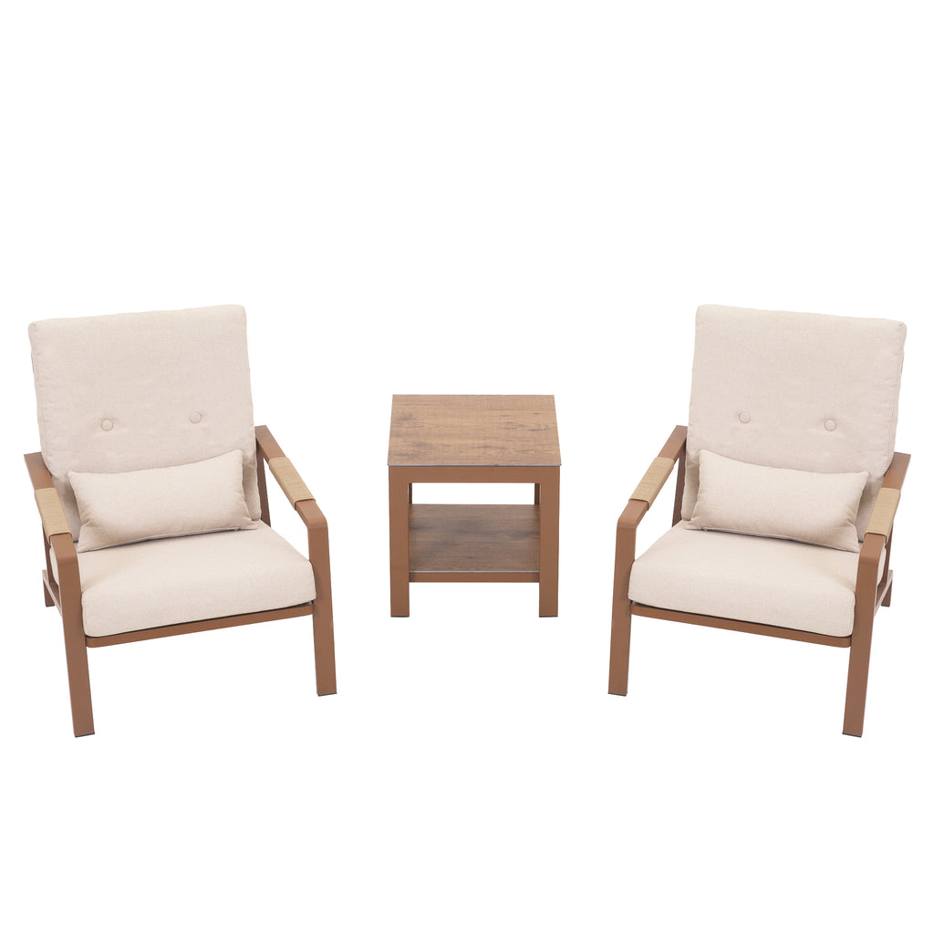 Patio Furniture Set, 3 Pieces Outdoor Patio Furniture with Coffee Table Set, Metal Patio Conversation Sets with Washable and High-Resiliency Sponge Cushions, Upgarded Beige