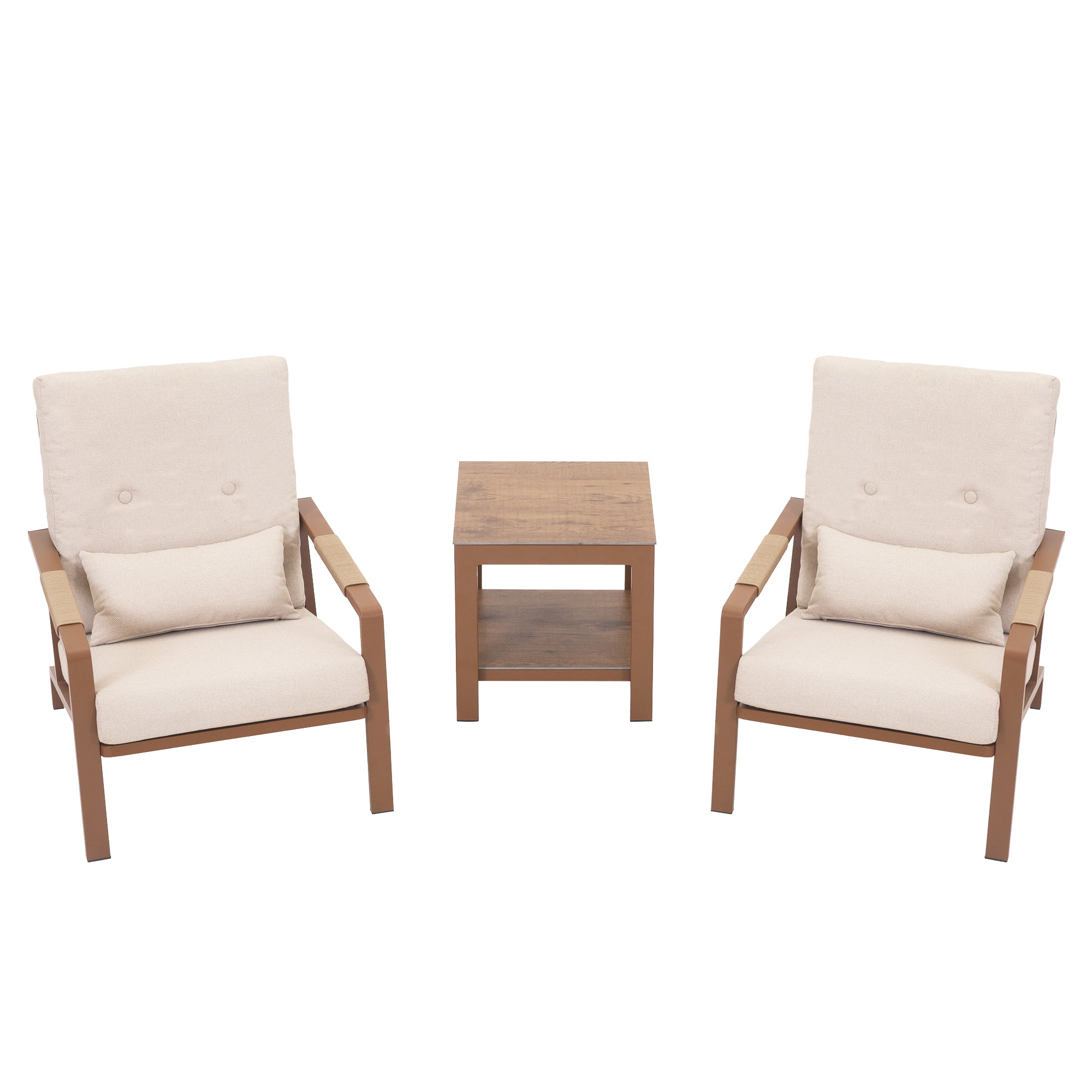 Patio Furniture Set, 3 Pieces Outdoor Patio Furniture with Coffee Table Set, Metal Patio Conversation Sets with Washable and High-Resiliency Sponge Cushions, Upgarded Beige