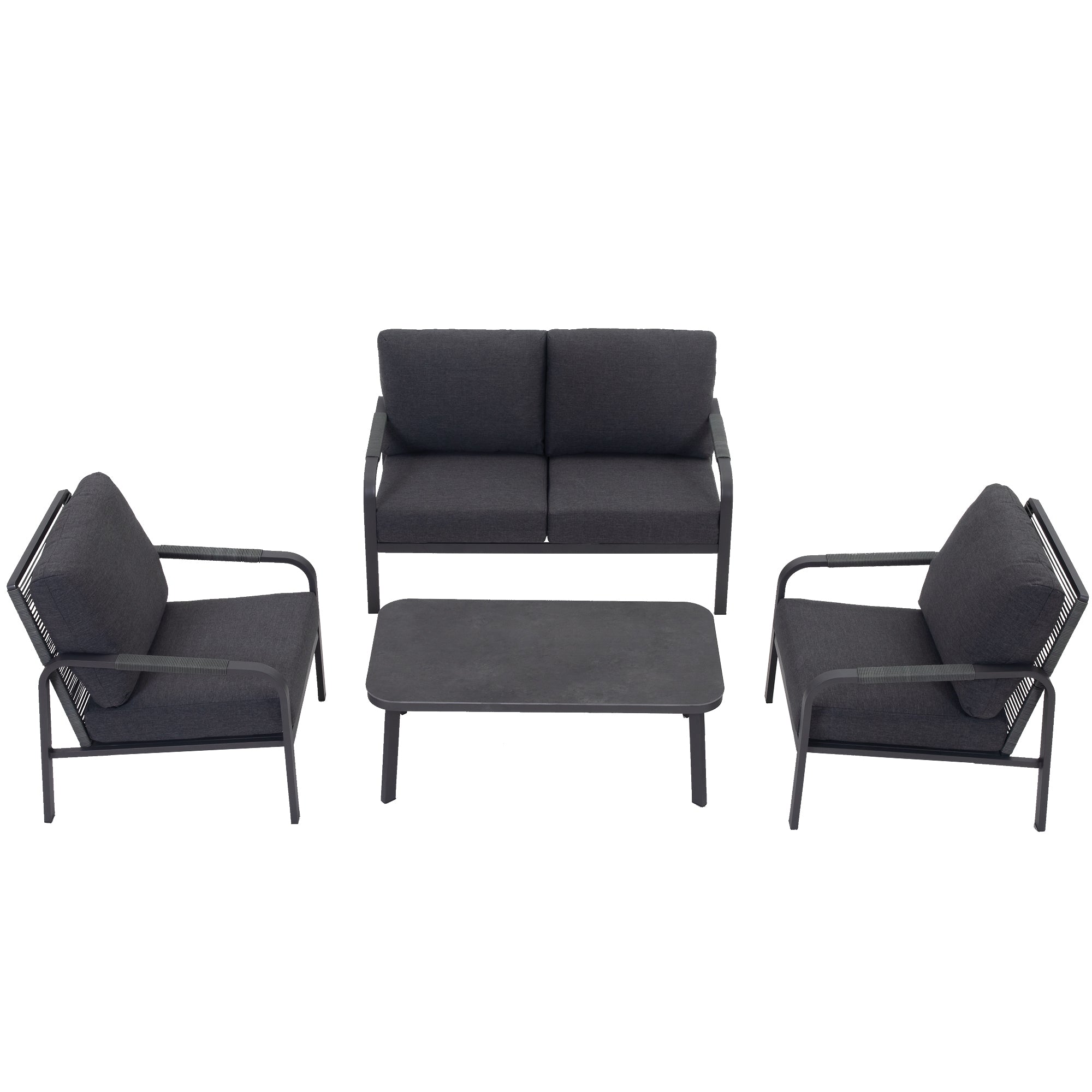 Aluminum Patio Conversation Set, 4-Piece Outdoor Furniture with Coffee Table, Loveseat and Cushions, All-Weather Sofa Set, Grey