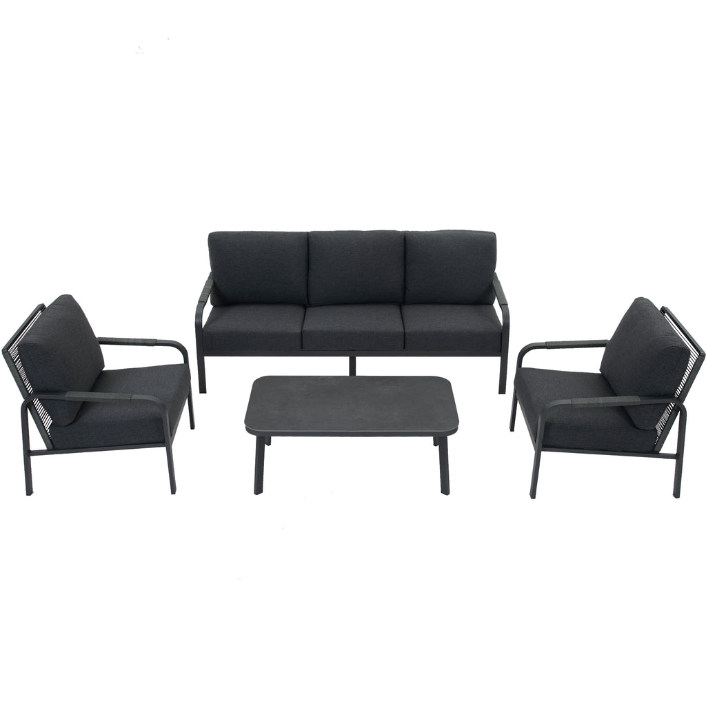 4-Piece Aluminum Outdoor Sofa Set with Coffee Table – 3-Seat Sofa and Rattan-Style Backrests, Perfect for Patio, Balcony, Garden (Grey)