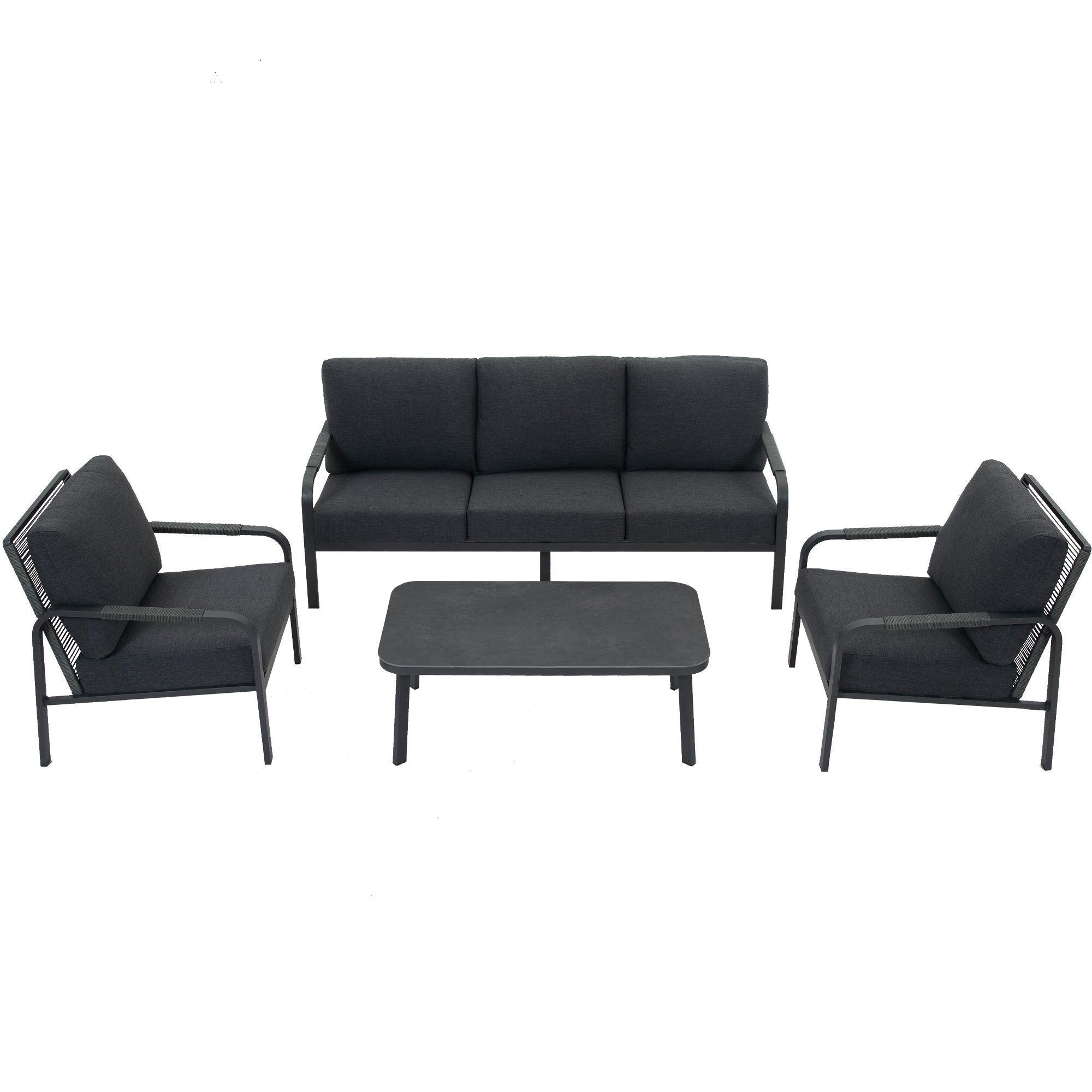 4-Piece Aluminum Outdoor Sofa Set with Coffee Table – 3-Seat Sofa and Rattan-Style Backrests, Perfect for Patio, Balcony, Garden (Grey)