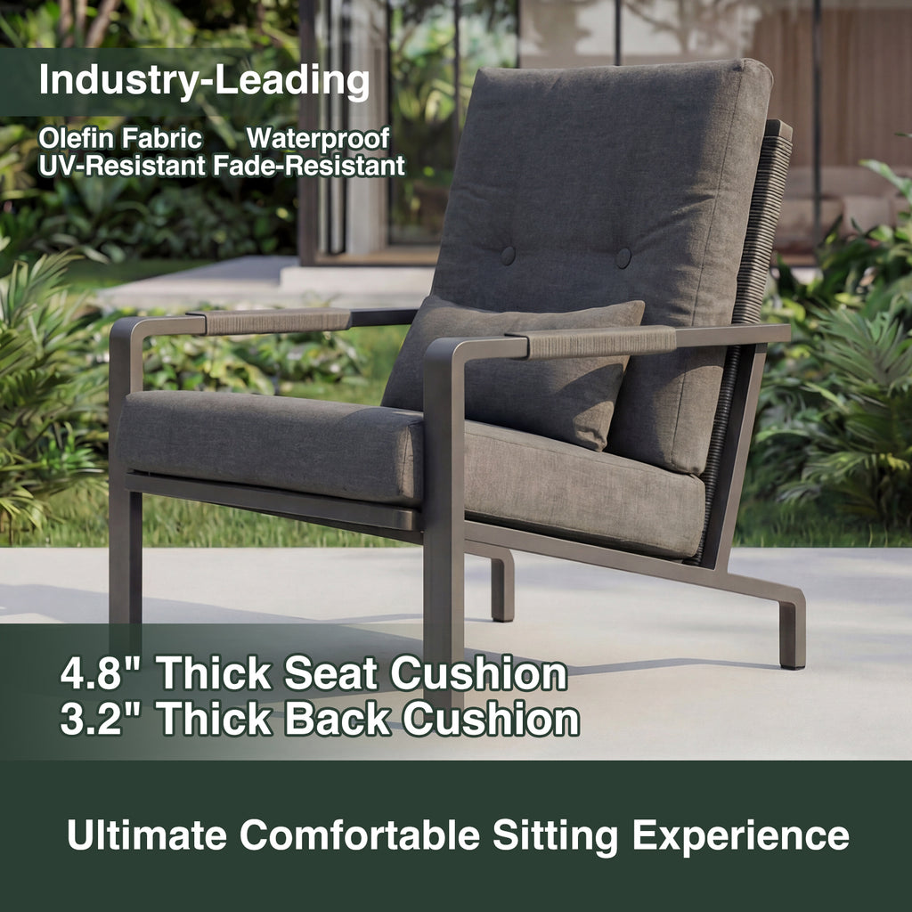 5-Piece Aluminum Patio Furniture Set, Outdoor L-Shaped Sectional Sofa with Coffee Table & Side Table, Patio 3-Piece Sofa Set, Thick Waterproof Cushions, Modern Outdoor Conversation Set, Gray