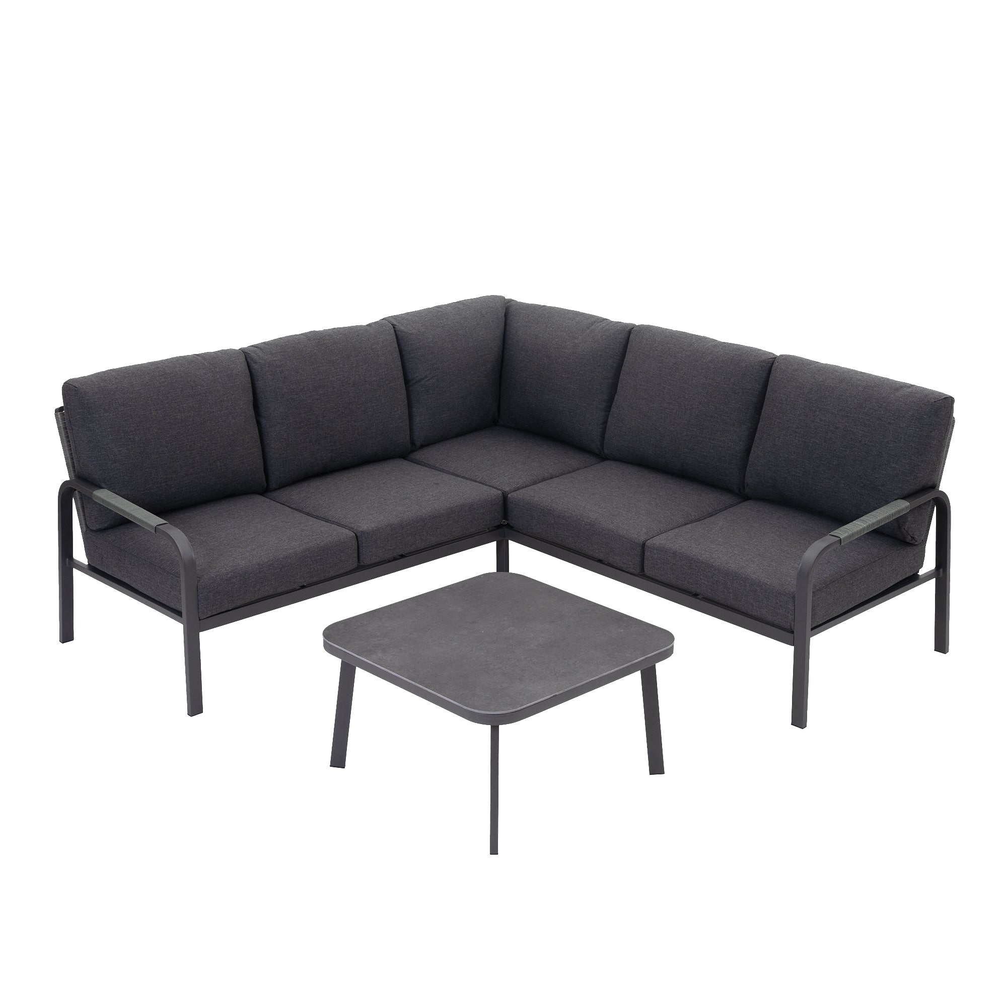 4-Piece Aluminum Outdoor Furniture Set with Coffee Table – 2-Seat Sofa with Cushions, All-Weather Metal Frame, Perfect for Patio, Garden, and Balcony,Beige (Grey, Corner Sofa Set)