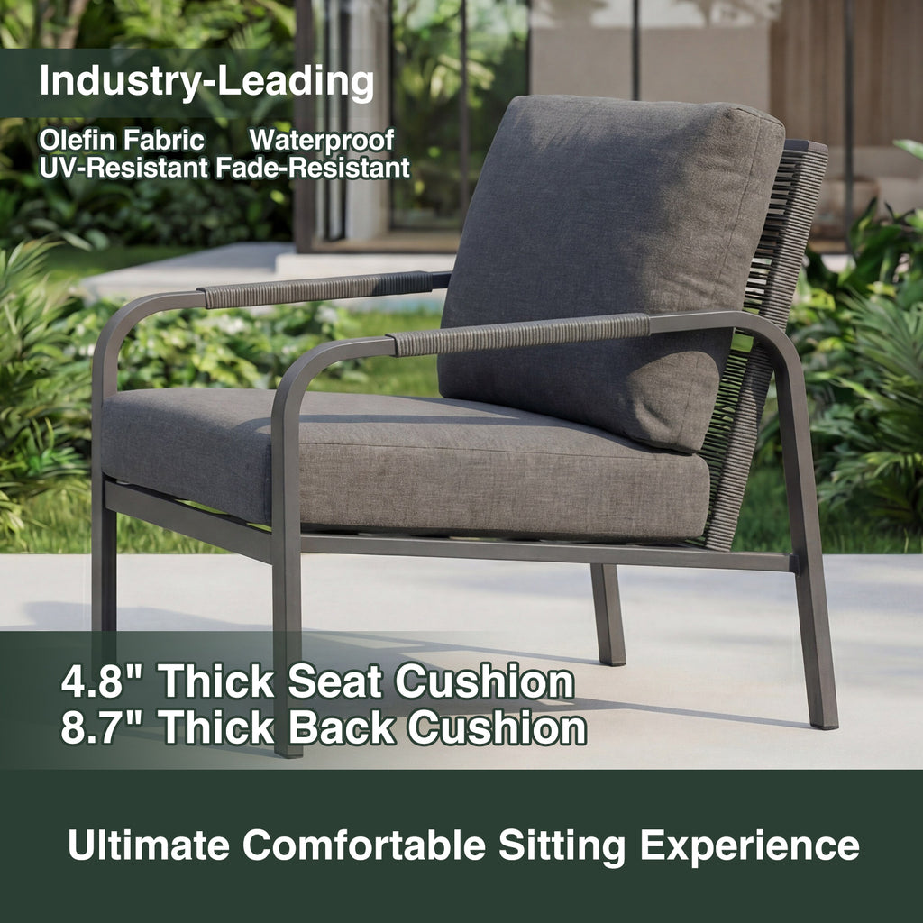 Aluminum Patio Conversation Set, 4-Piece Outdoor Furniture with Coffee Table, Loveseat and Cushions, All-Weather Sofa Set, Grey