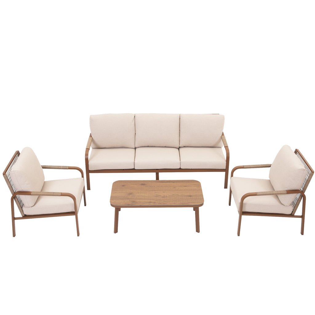 Aluminum Patio Sofa Set, 4-Piece Outdoor Furniture with Coffee Table and Cushions, Garden and Balcony Conversation Set, Beige