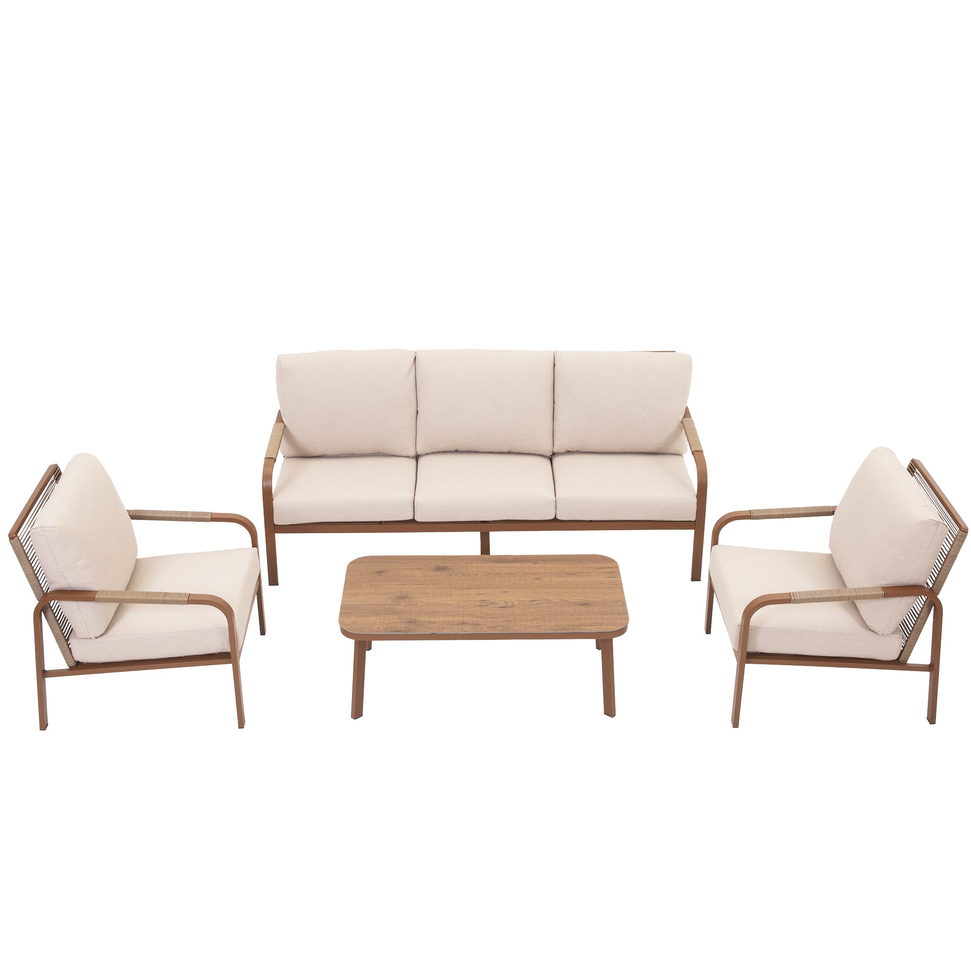 Aluminum Patio Sofa Set, 4-Piece Outdoor Furniture with Coffee Table and Cushions, Garden and Balcony Conversation Set, Beige